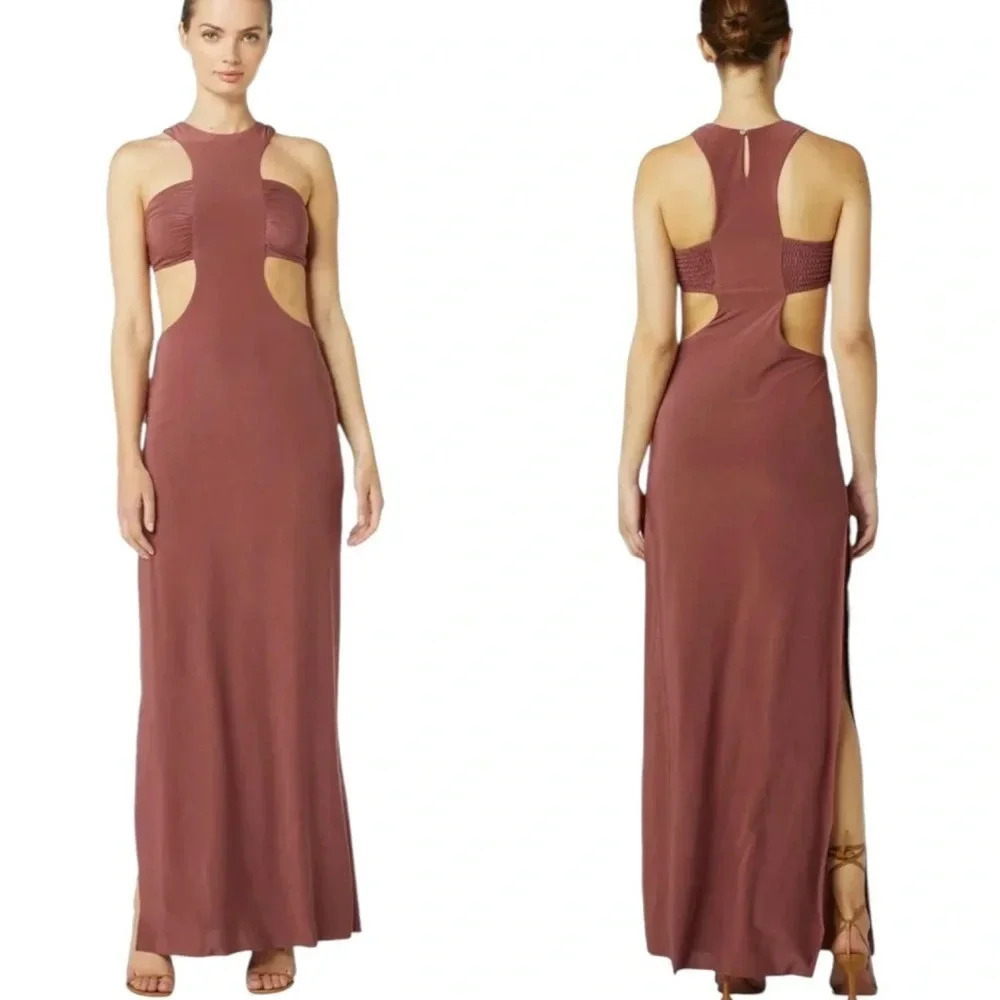 MISA LOS ANGELES Lyra Cut Out Jersey Knit Maxi Dress Cocoa Brown Size S NWT
